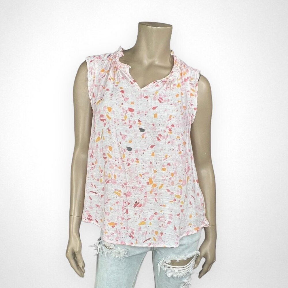 NANETTE LEPORE Sleeveless Ruffle Top In White Pink Multicolor M